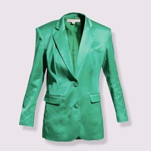 Ronny Kobo Alex Blazer Jacket NWT Size Medium Green Satin Oversized $429